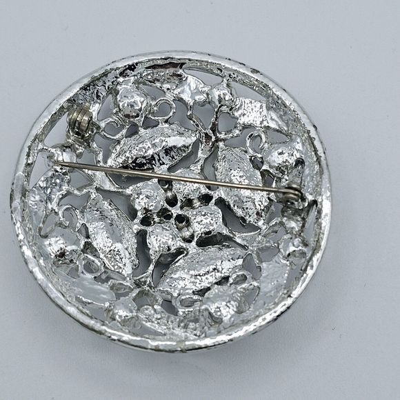 Sarah Coventry Brooch Vtg Springtime 1972 Silver Tone Purple Green Blue Filigree - Picture 7 of 9